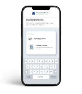 iPhone mock-up of the disposal dictionary section of a town Recyling Rules website