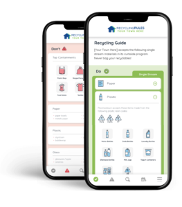 iPhone mock-up of the recycling guide section of a town Recyling Rules website. Displaying do's and don'ts of recycling materials.
