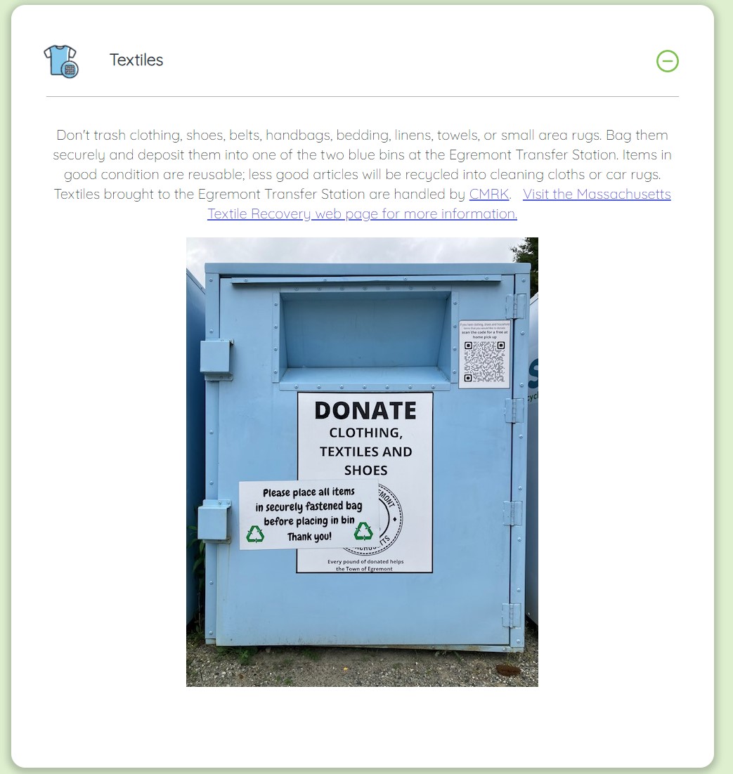 Example of a Recycling Guide Item that uses rich text