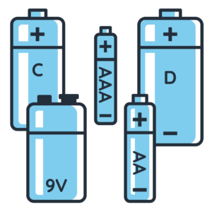 alkaline batteries (AA, AAA, C, D, 9V)